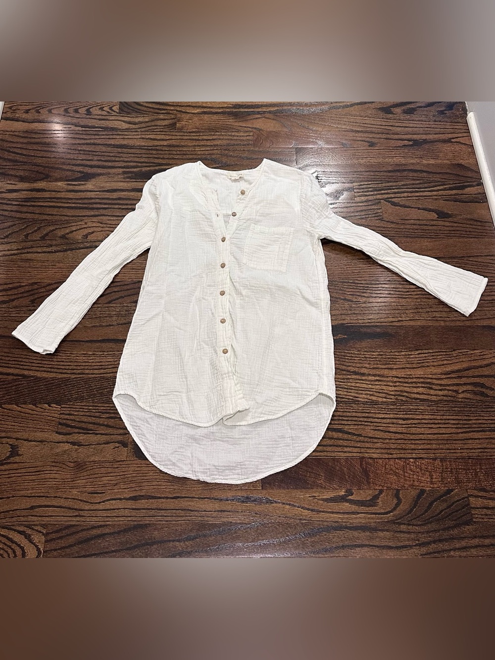 Lightweight Long Sleeve Button Front Tunic - Off-White